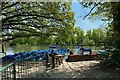 TQ3470 : Blue pedalos on the lake, Crystal Palace Park by Robin Stott