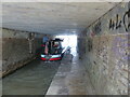 Canal barge going under One Elm Bridge, Stratford-upon-Avon Canal