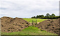 Mounds of earth along field boundary