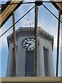 Clock tower from inside The Craft Centre, Llandovery