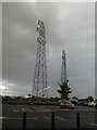 Pylons in a rainstorm