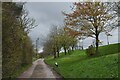 Footpath on track into Pedham Place Golf Course