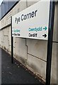 Direction of travel sign on Pye Corner station, Newport