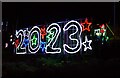 Illuminated 2023 sign, corner of Lion Hill, Stourport-on-Severn, Worcs