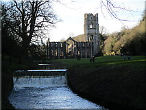 SE2768 : Evening  sun  on  Fountains  Abbey  over  River  Skell by Martin Dawes