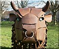 Detail of the bull sculpture, Tannery Field,  Canterbury