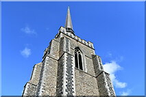 TM0458 : Stowmarket, St. Peter and St. Mary's Church: The tower and spire by Michael Garlick