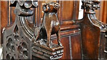 TM0458 : Stowmarket, St. Peter and St. Mary's Church: Bench end 1 by Michael Garlick