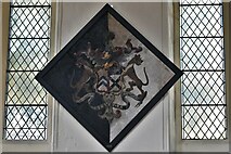 TM0458 : Stowmarket, St. Peter and St. Mary's Church: Hatchment with the Tyrell Baker Coat of Arms by Michael Garlick