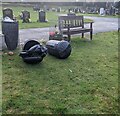 Overturned bins in Chepstow Cemetery