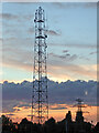 Communications mast at dusk near Hinckley in Leicestershire