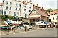 NZ9504 : Boats and public toilets, Robin Hood's Bay by Graham Robson
