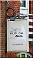 TM3957 : Sign for the Plough and Sail, Snape Maltings  by JThomas