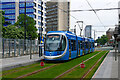 West Midlands Metro tram at Edgbaston Village, Birmingham