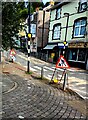 Temporary warning signs alongside the B4471, Llanhilleth