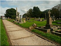 SE2028 : Path up through the churchyard, Birkenshaw by Humphrey Bolton
