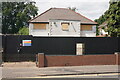 A boarded-up house