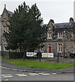 Two banners on railings, Malpas Court, Newport