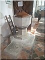 SU1937 : All Saints, Idmiston: font by Basher Eyre