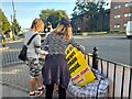 Stop ULEZ protestor outside Bounds Green Station