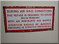 TQ2877 : Notice at entrance to air raid shelter, Chelsea Hospital by Marathon