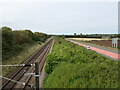 NT6177 : East Lothian Landscape : Road and rail near Knowes by Richard West
