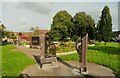 Illustrated screens on the village green, Cottingley