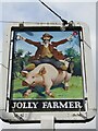 TQ0044 : Bramley - Jolly Farmer Sign by Colin Smith