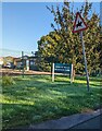 Wonky warning sign,  Wisloe Road, Cambridge, Gloucestershire