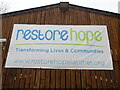 SU9998 : Restore Hope banner at Latimer Park Farm by David Hillas