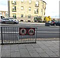 ST3188 : Wordless prohibition signs on Kingsway railings, Newport by Jaggery