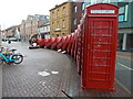 TQ1869 : Out of Order - row of telephone boxes at Kingston Upon Thames - view from Old London Road by Peter S
