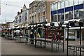 Empty stalls in Loughborough Markrt Place