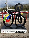 NT9464 : UCI Bicycle Logo sited now in Eyemouth and used for Cycling World Championships at Glasgow 2023 by Jennifer Petrie