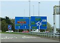 Road signs at the end of the M6 Toll