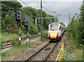 A train approaching Wakefield Westgate Railway Station from the north