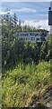 Partly hidden village name sign, Llanvair Kilgeddin, Monmouthshire