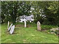 Leaning headstones in St Gwynog