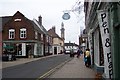 TM2483 : The Thoroughfare and Clock Tower, Harleston, Norfolk by Ron Strutt