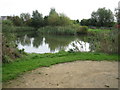 Pond between old and new Langford Village