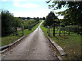 Entrance to private road leading across Leatherhead Downs to Cherkley Court