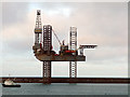 SH2484 : Holyhead breakwater with drilling rig by Nigel Williams