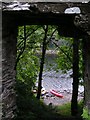NM9711 : Three kayaks on the beach at Innis Chonnell Castle by Iain Robinson