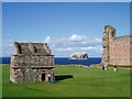 NT5985 : Tantallon Castle Doocot with Bass Rock beyond by Eileen Henderson
