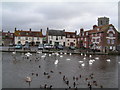 SY9287 : Swans & duck on the R. Frome, by the Quayside Wareham by N Chadwick