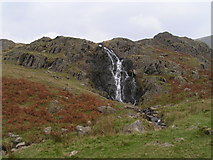 NY3411 : Waterfall near Grisedale Hause by Dave Dunford