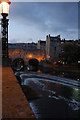 Pulteney Bridge, in fading evening light.