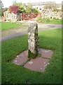 NY4526 : Stone on the green, Dacre village by Humphrey Bolton