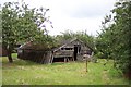 An old turkey shed in an orchard.