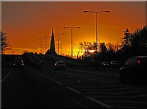 SU3813 : Millbrook flyover & church at sunrise by Simon Barnes